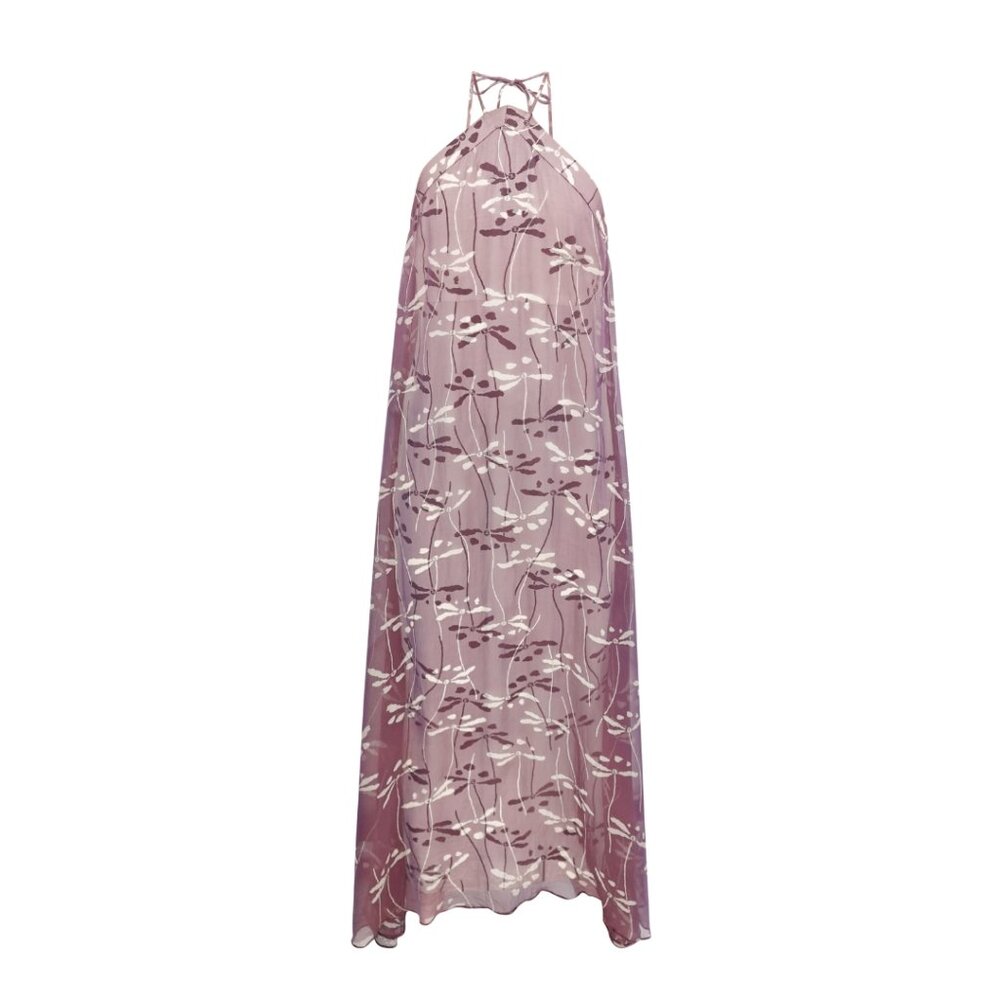 Chanel 98P Dragonfly Print Silk Chiffon Sheer Overlay Maxi Dress with CC Buttons